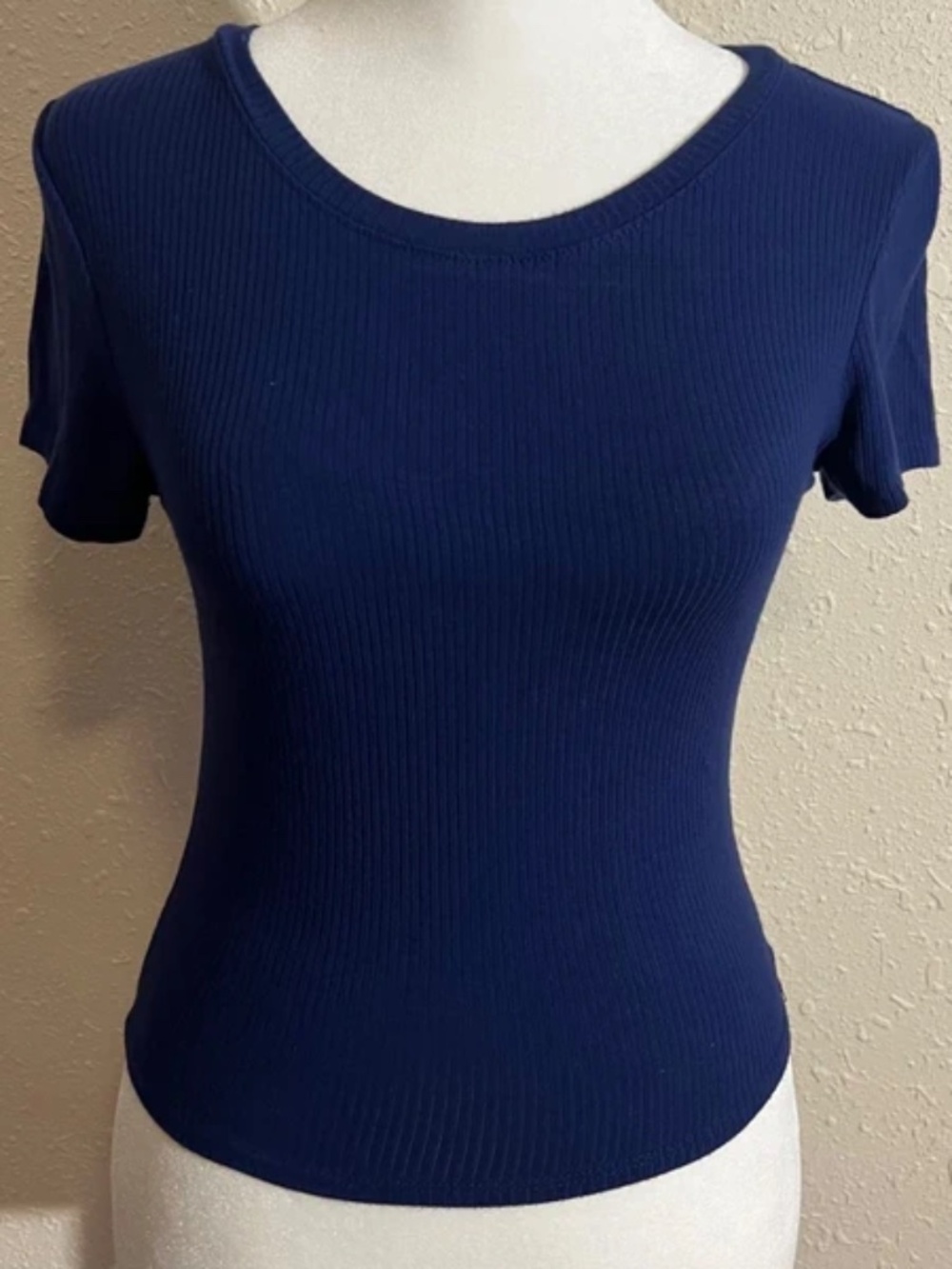 Bozzolo Ribbed Blue Short Sleeve Top | M